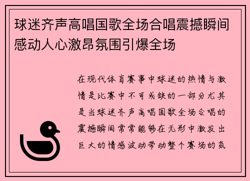 球迷齐声高唱国歌全场合唱震撼瞬间感动人心激昂氛围引爆全场