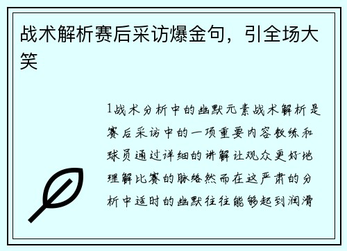 战术解析赛后采访爆金句，引全场大笑