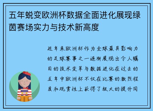 五年蜕变欧洲杯数据全面进化展现绿茵赛场实力与技术新高度
